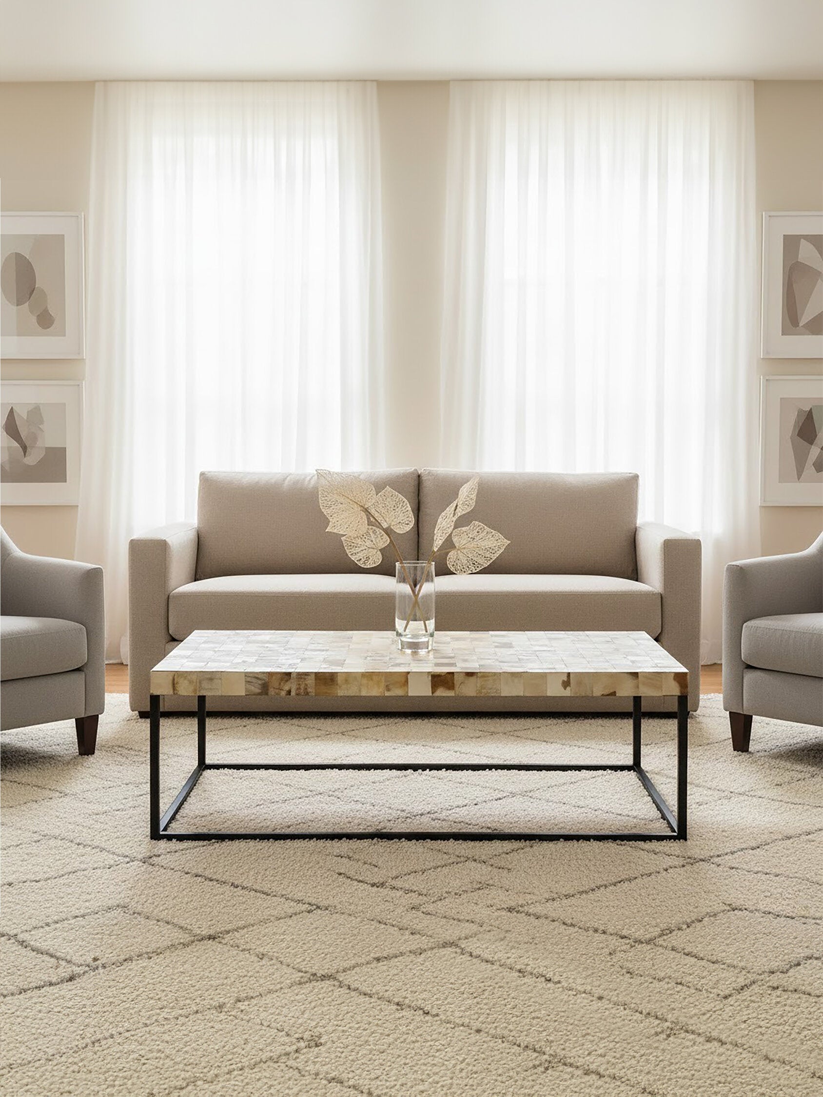 Obra Cream Mother of Pearl Rectangle Coffee Table