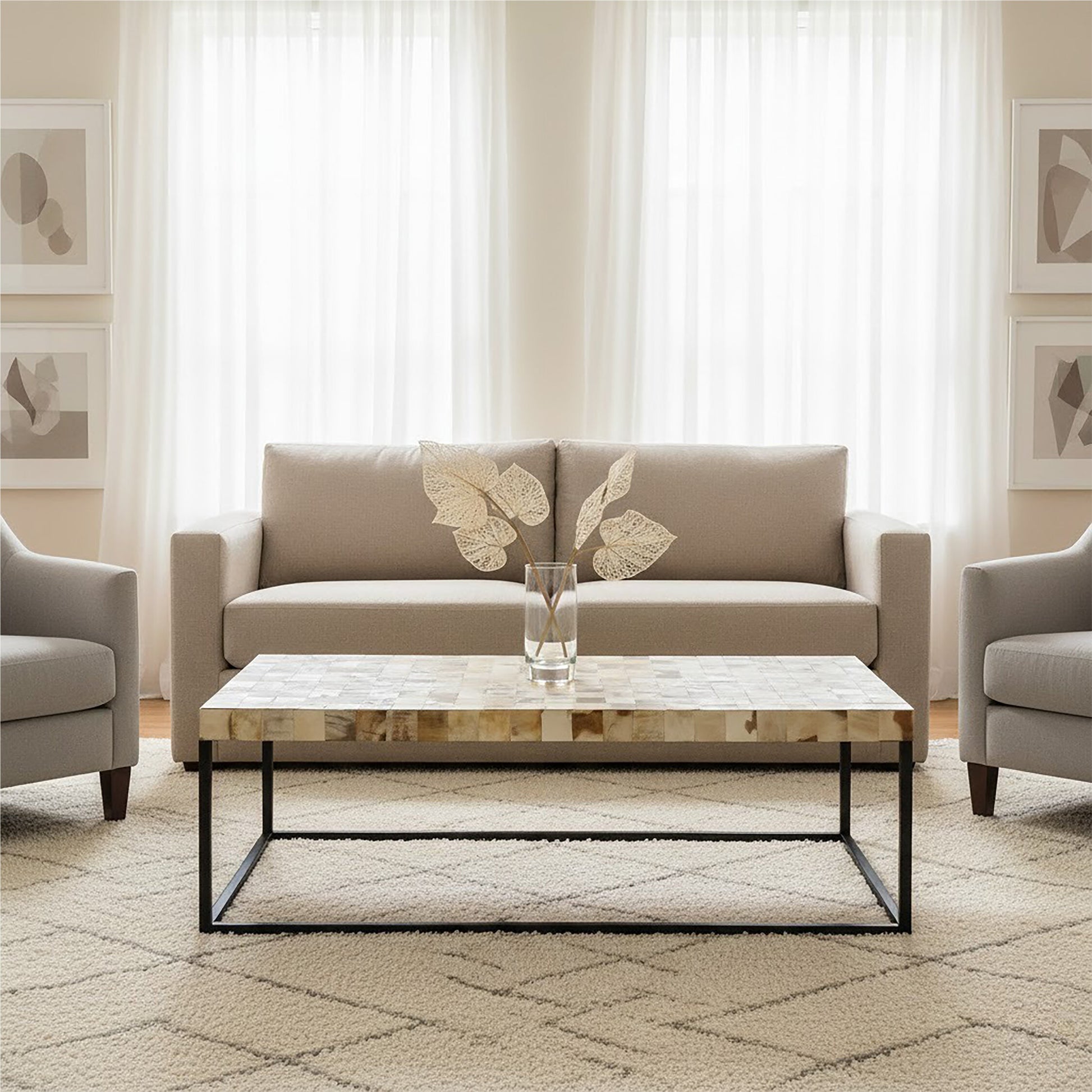 Obra Cream Mother of Pearl Rectangle Coffee Table