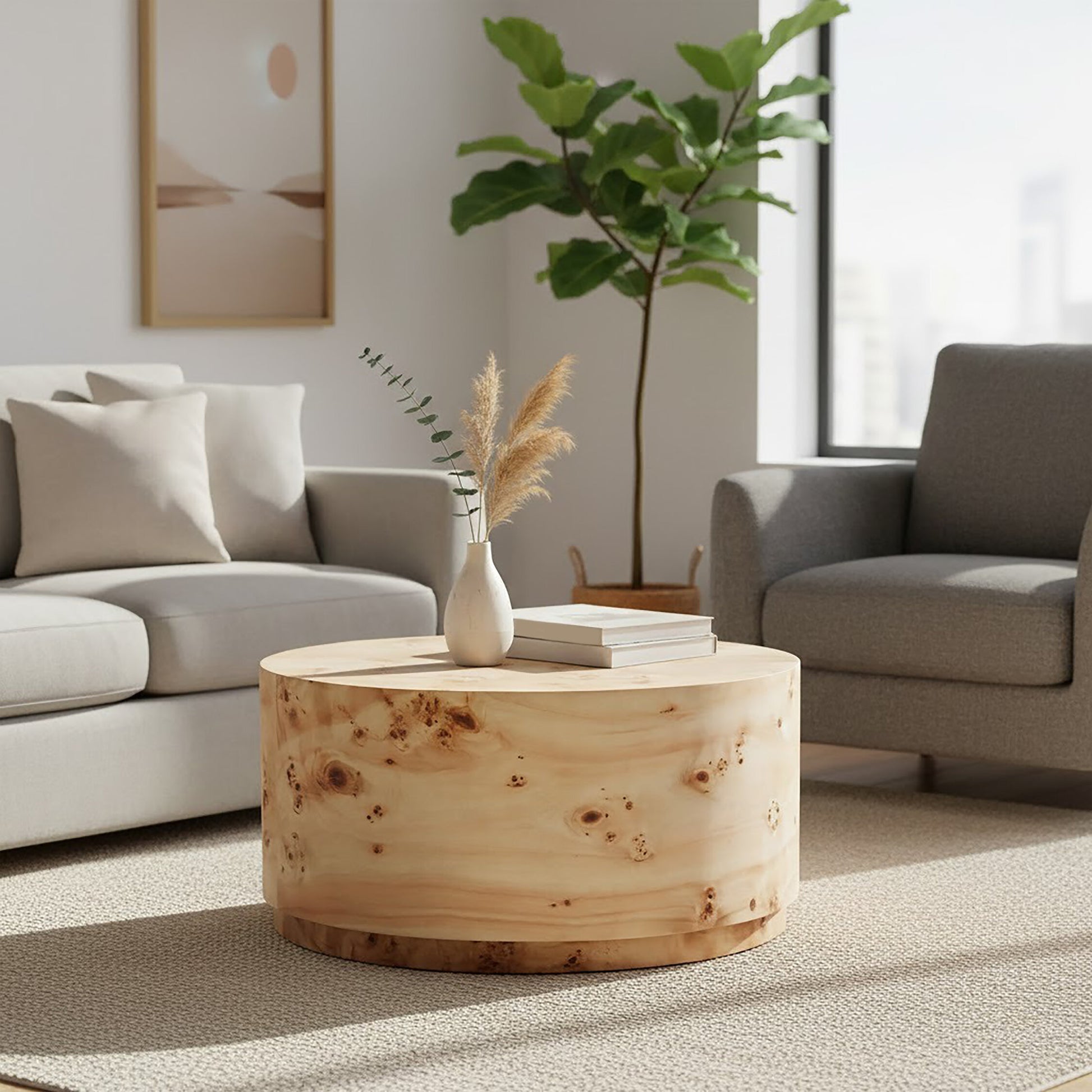 Mota Burl Wood Design Round Coffee Table