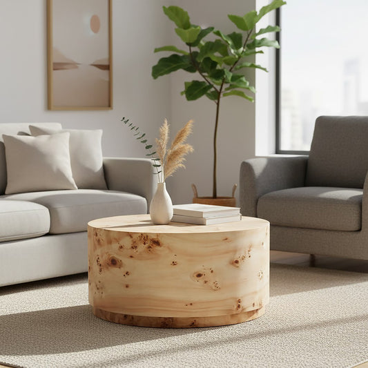 Mota Burl Wood Design Round Coffee Table