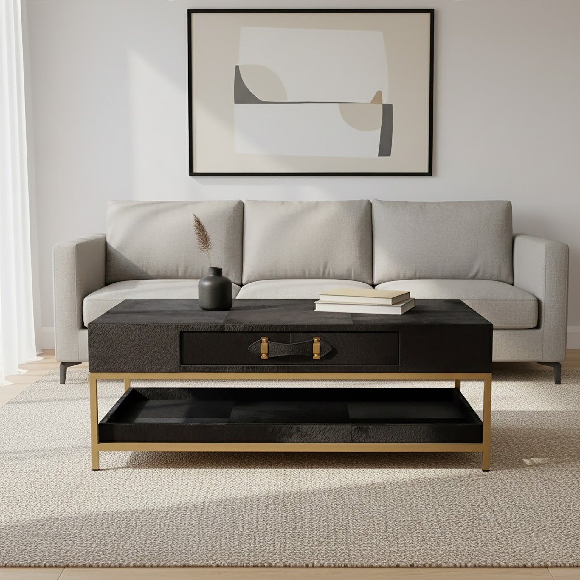 Kensington Townhouse Gold and Black Hair On Leather Coffee Table