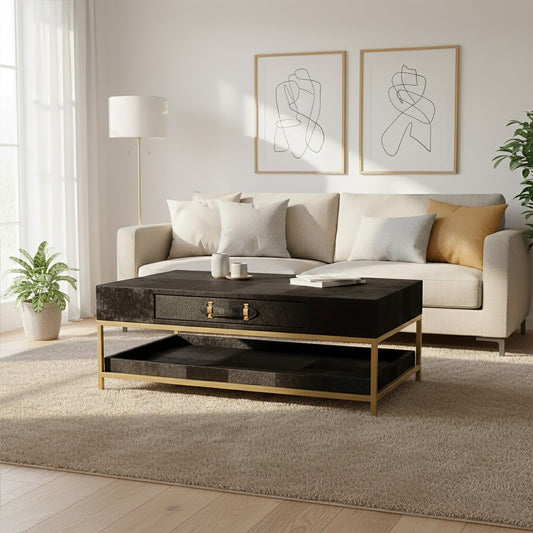 Kensington Townhouse Gold and Black Hair On Leather Coffee Table