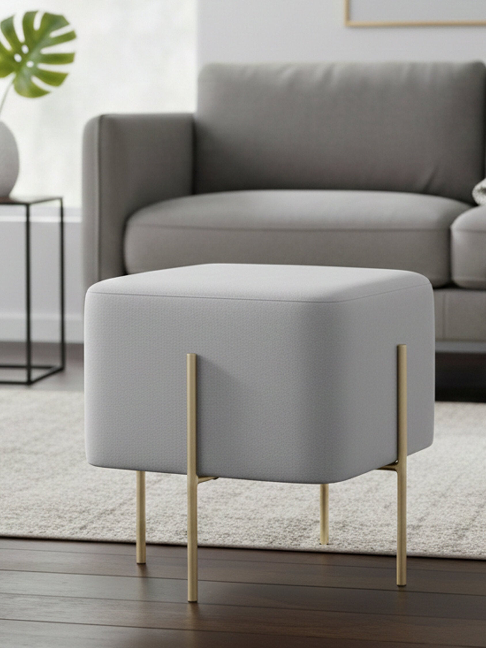 Hayes Square Grey Velvet Stool