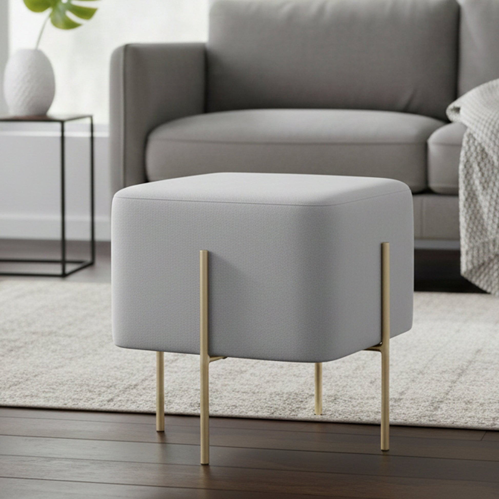 Hayes Square Grey Velvet Stool