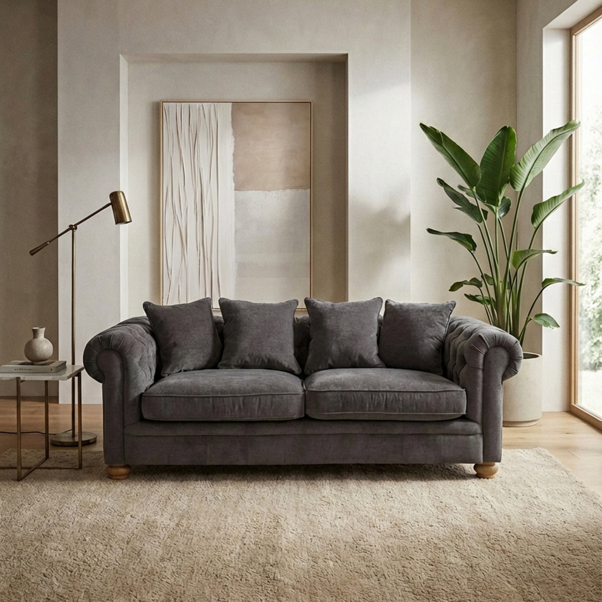Spencer Grey Fabric 3 Seater Sofa
