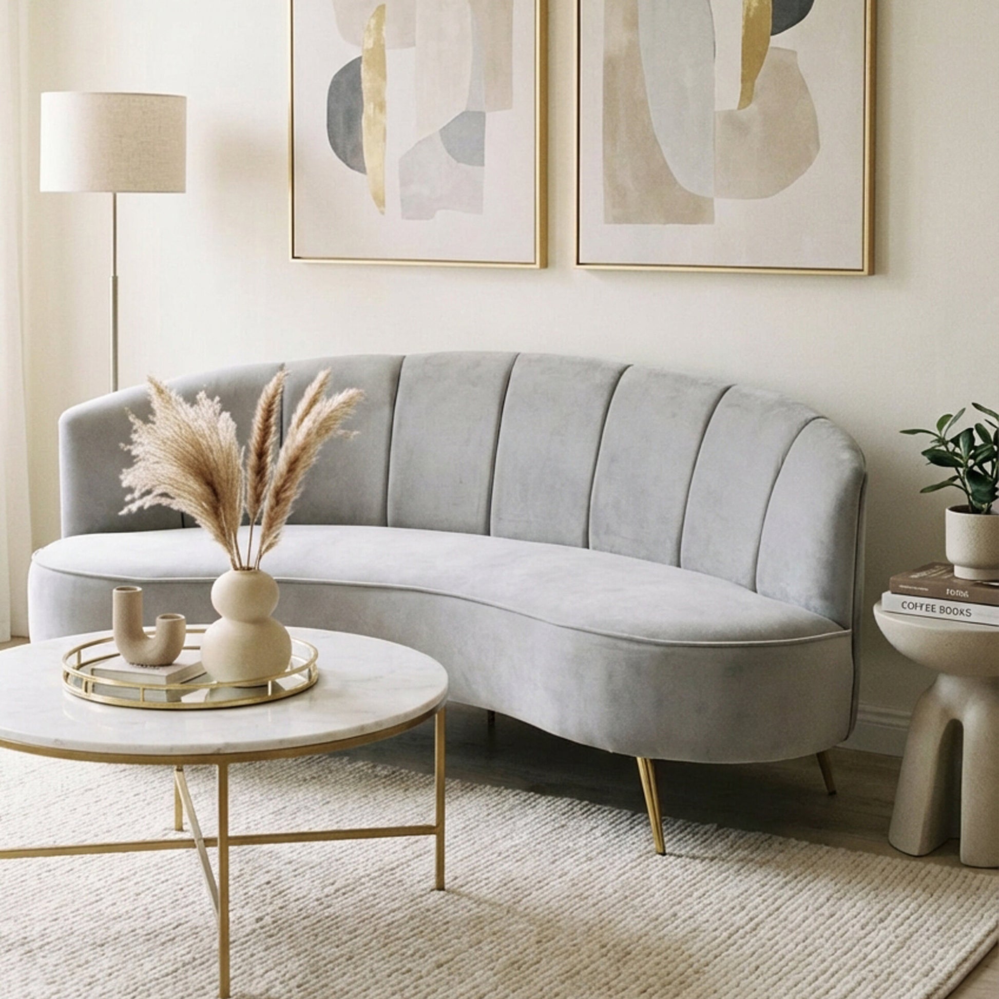 Hasna Three Seat Grey Velvet Sofa
