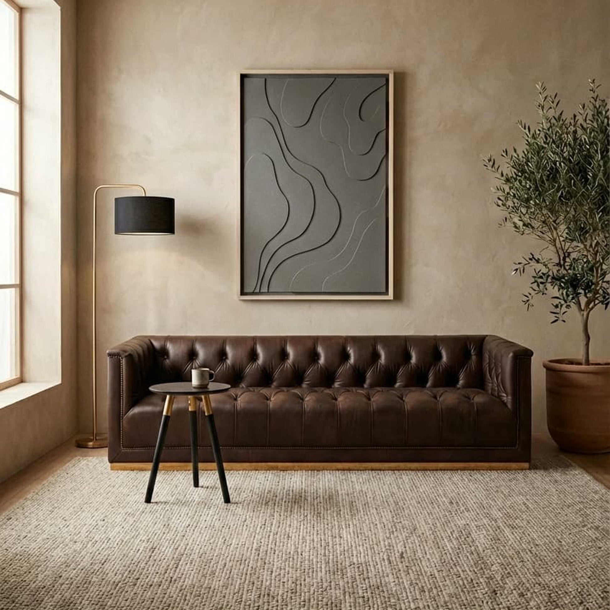 King Three Seater Modern Chesterfield Dark Brown Leather Sofa