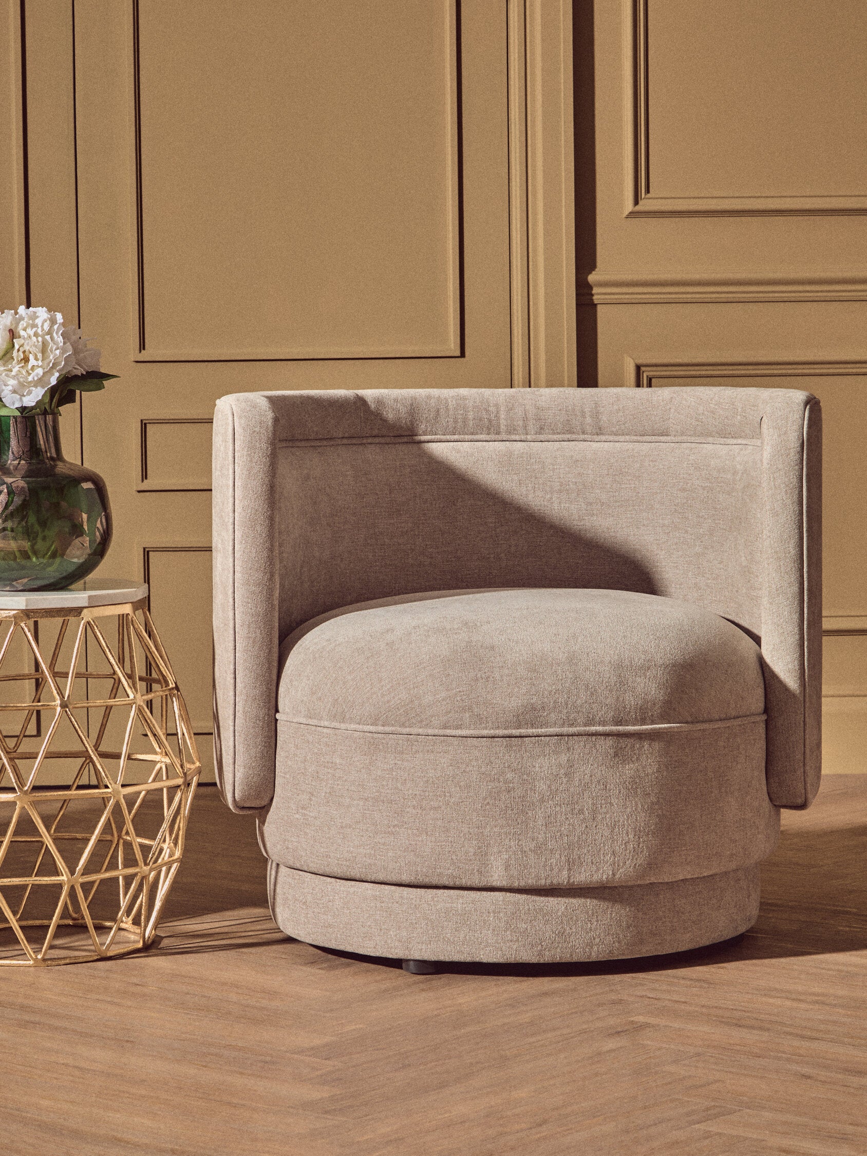Drake Taupe Chenille Effect Curved Chair