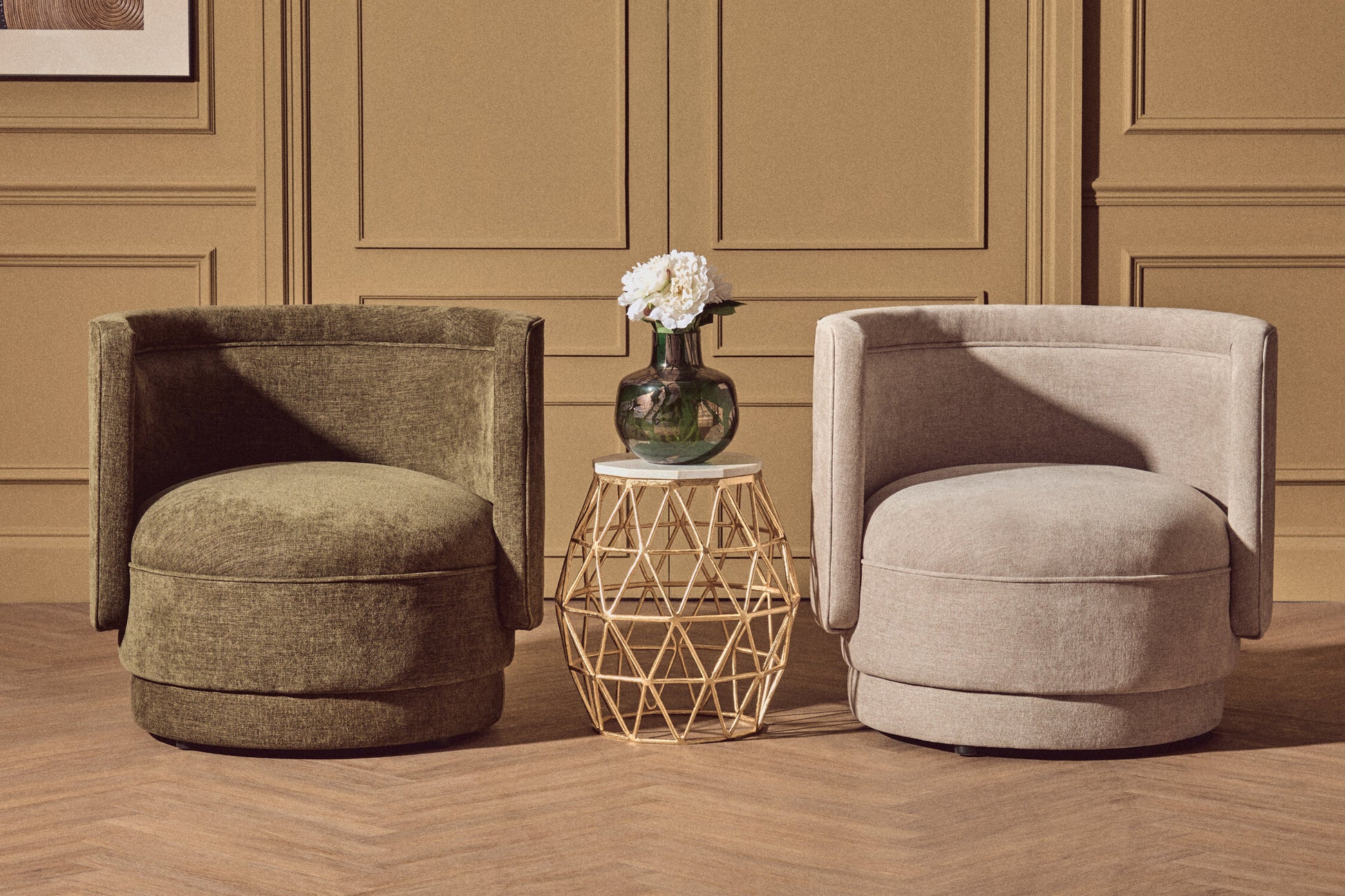 Drake Taupe Chenille Effect Curved Chair