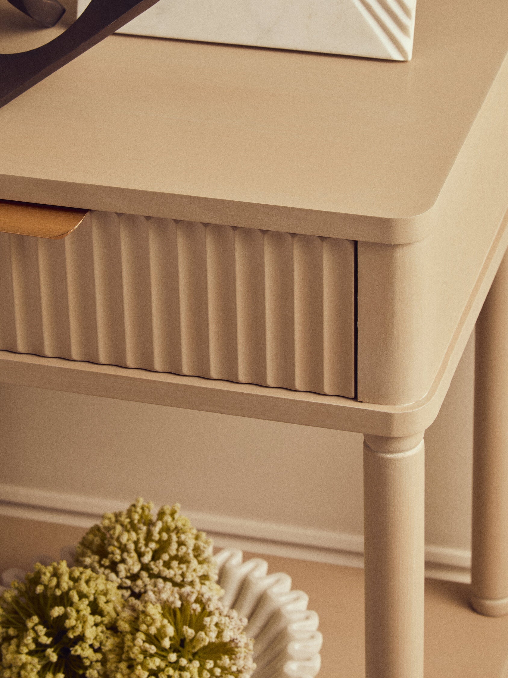 Heritage One Drawer Reed Detail Taupe Wooden Side Table