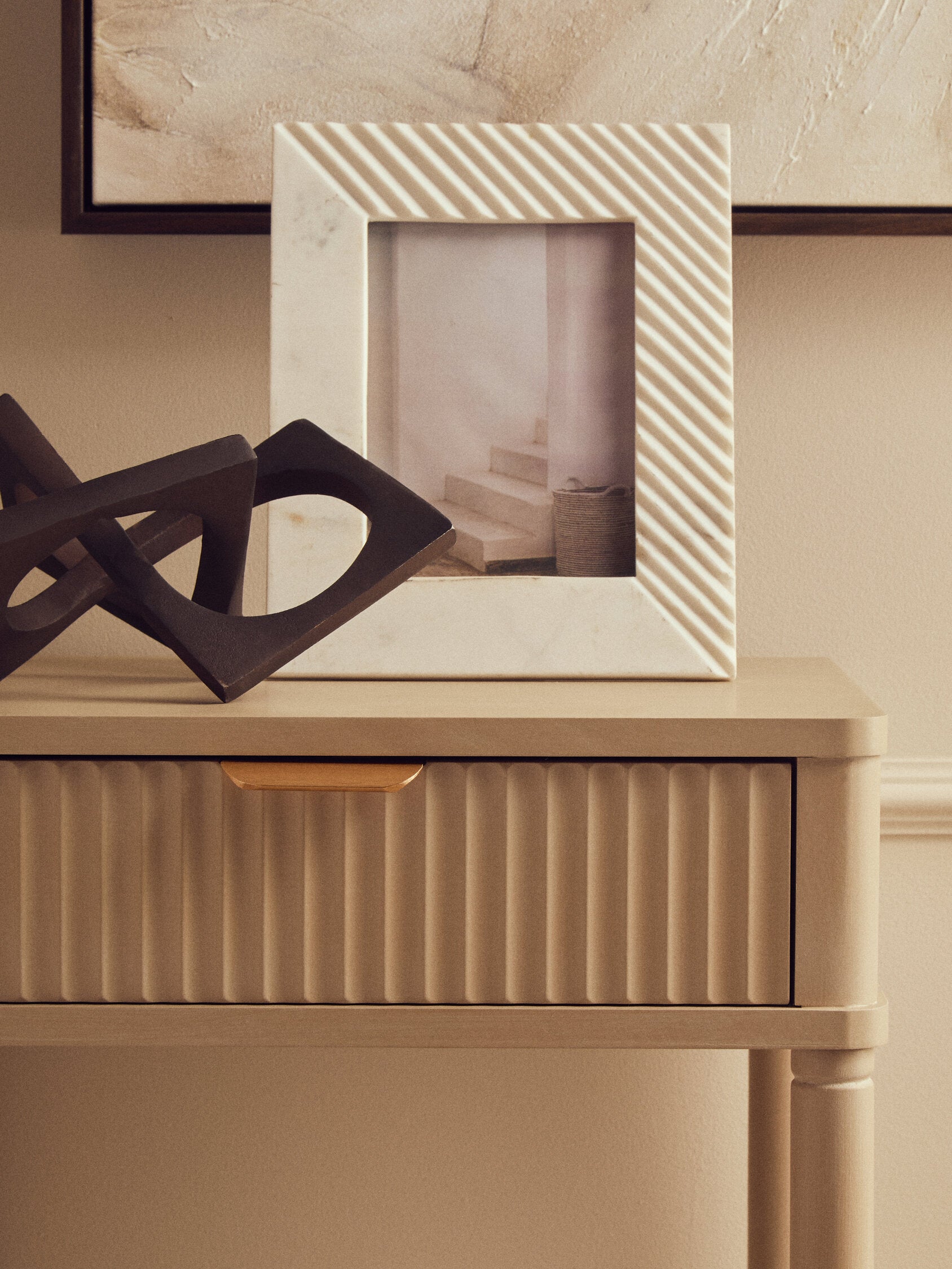 Heritage One Drawer Reed Detail Taupe Wooden Side Table