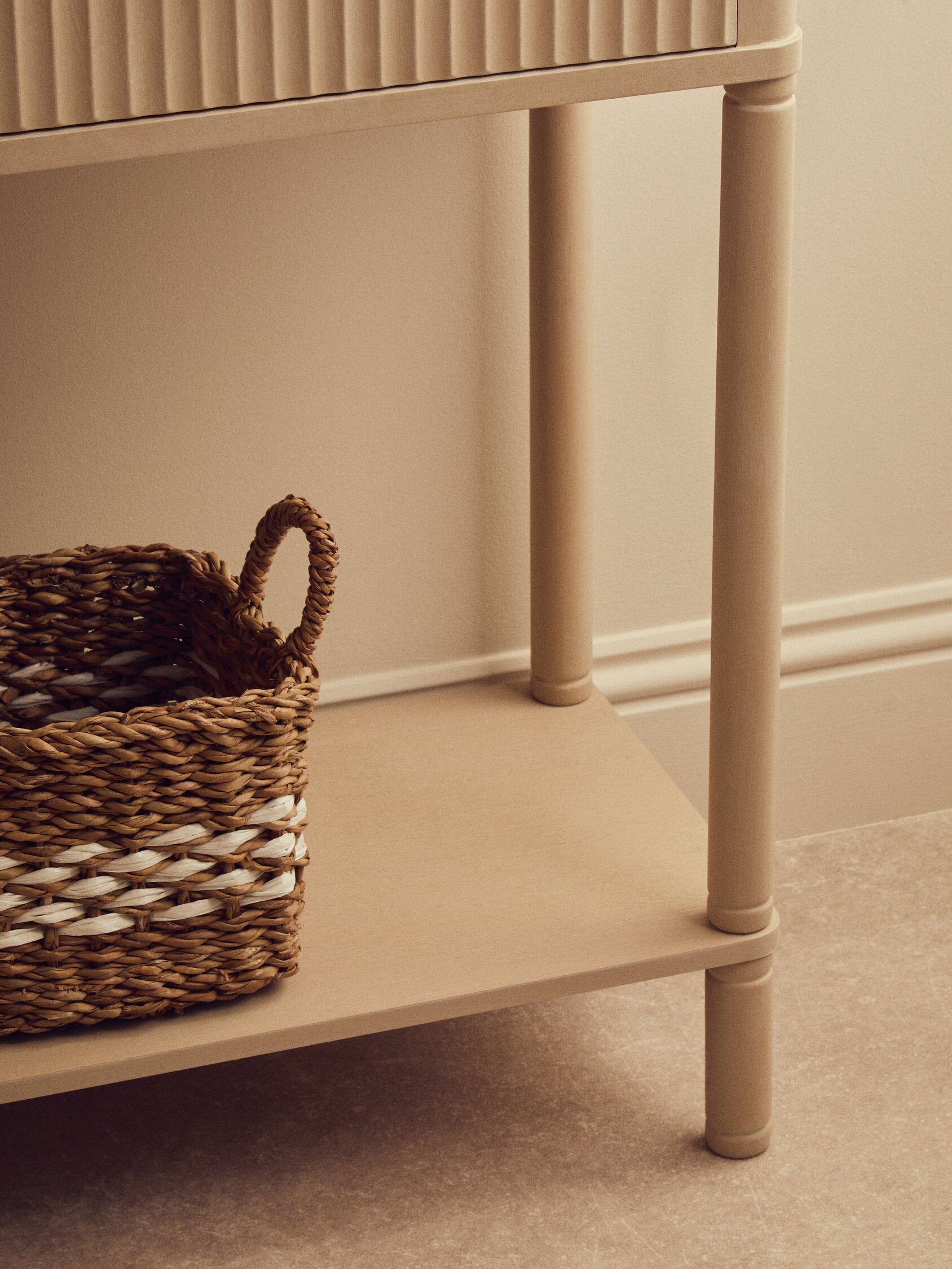 Heritage Two Drawer Reed Detail Taupe Wooden Console Table