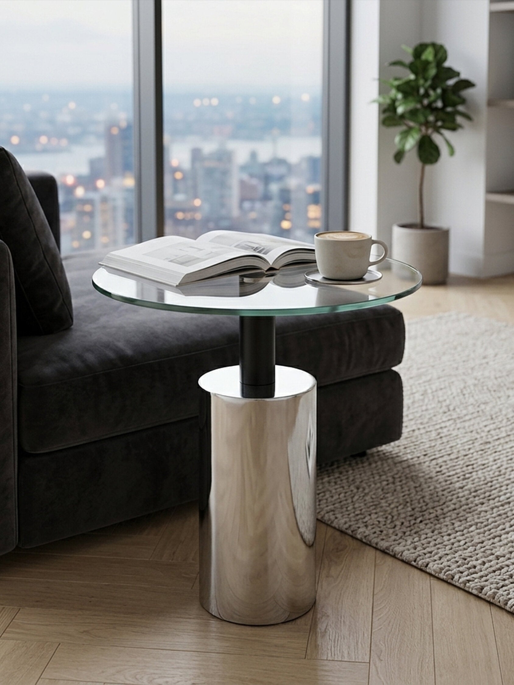 Oria Clear Glass Top and Silver Base Side Table