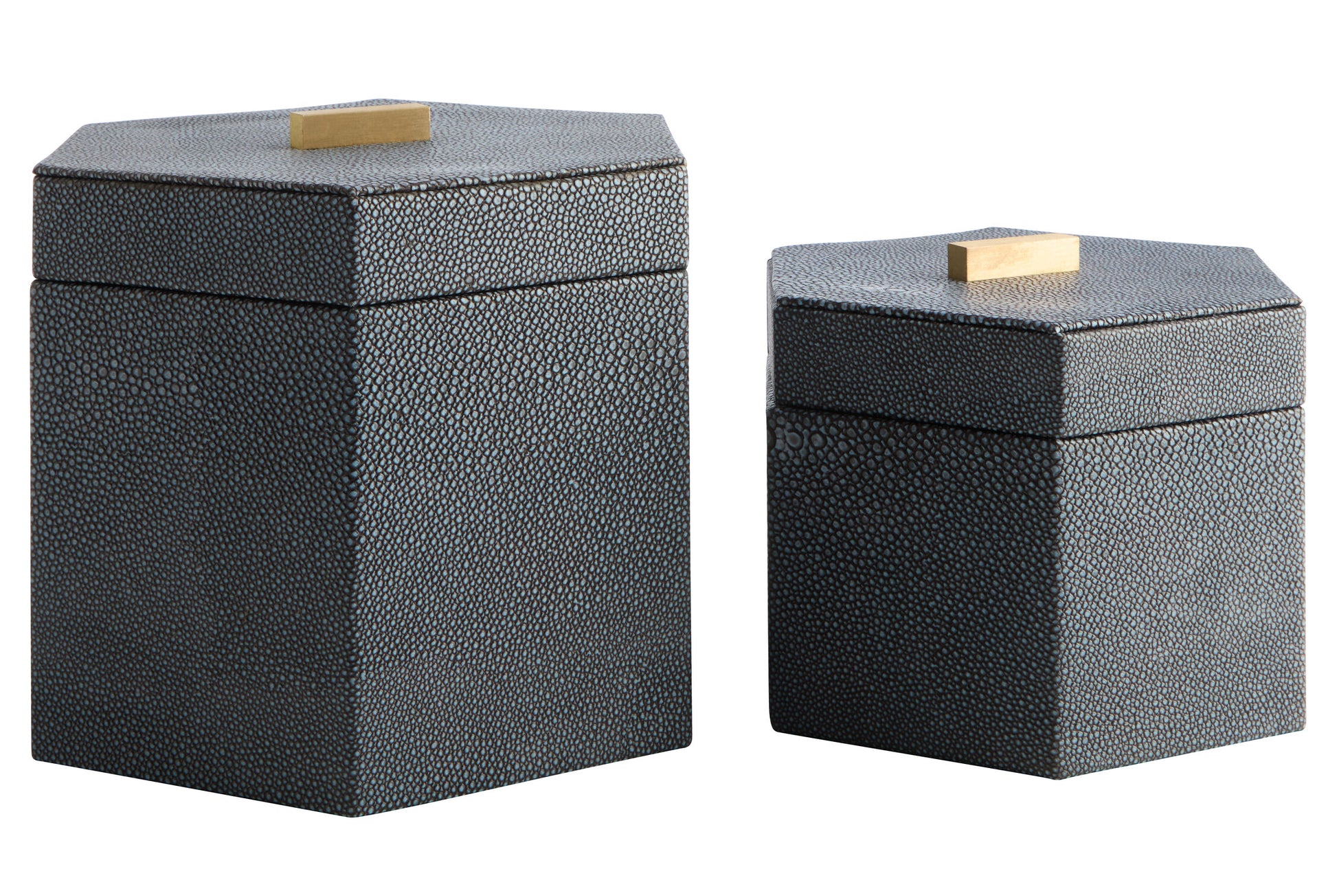 Cardona Set Of Two Hexagonal Blue Shagreen Effect Trinket Boxes