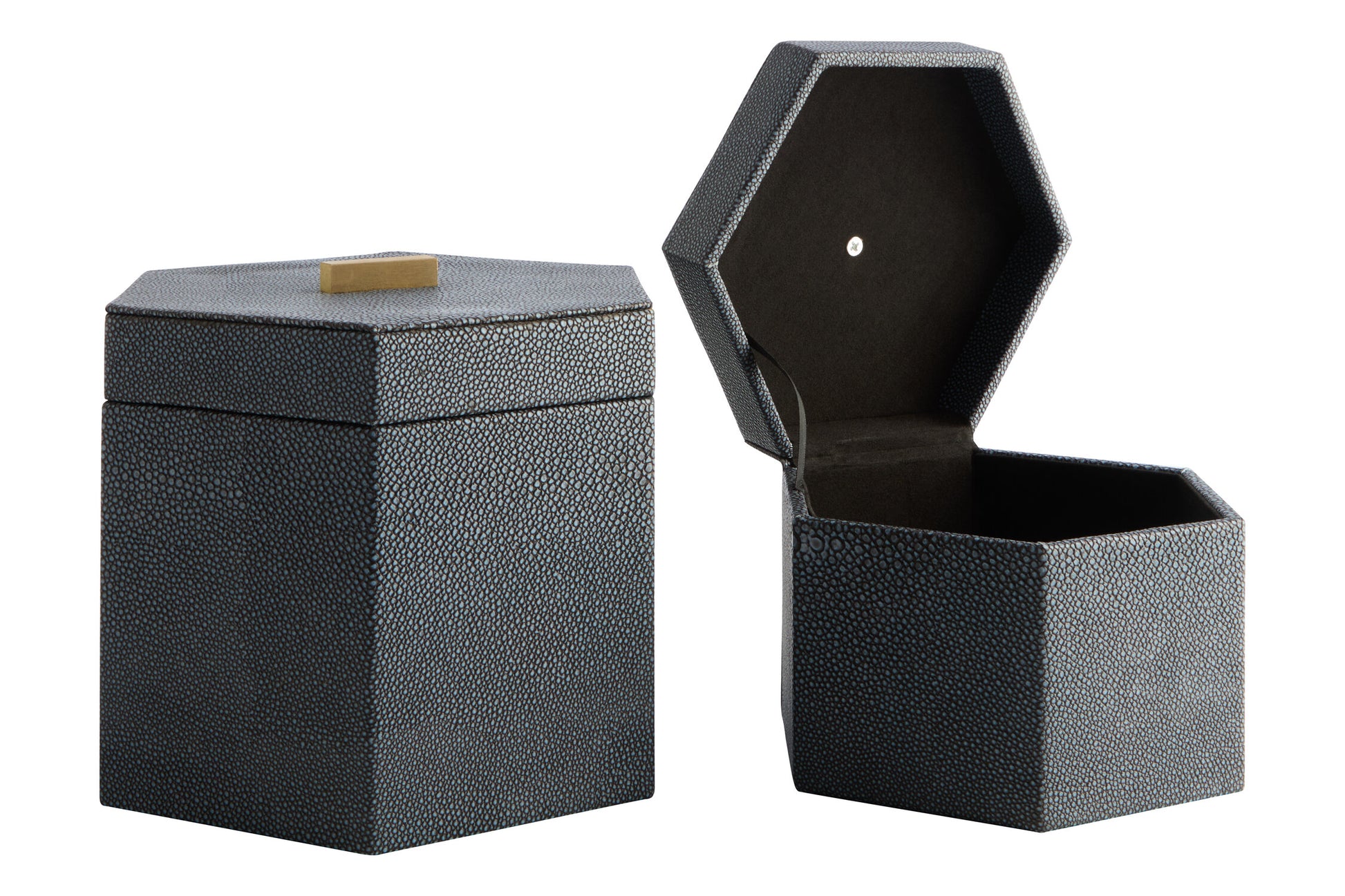 Cardona Set Of Two Hexagonal Blue Shagreen Effect Trinket Boxes