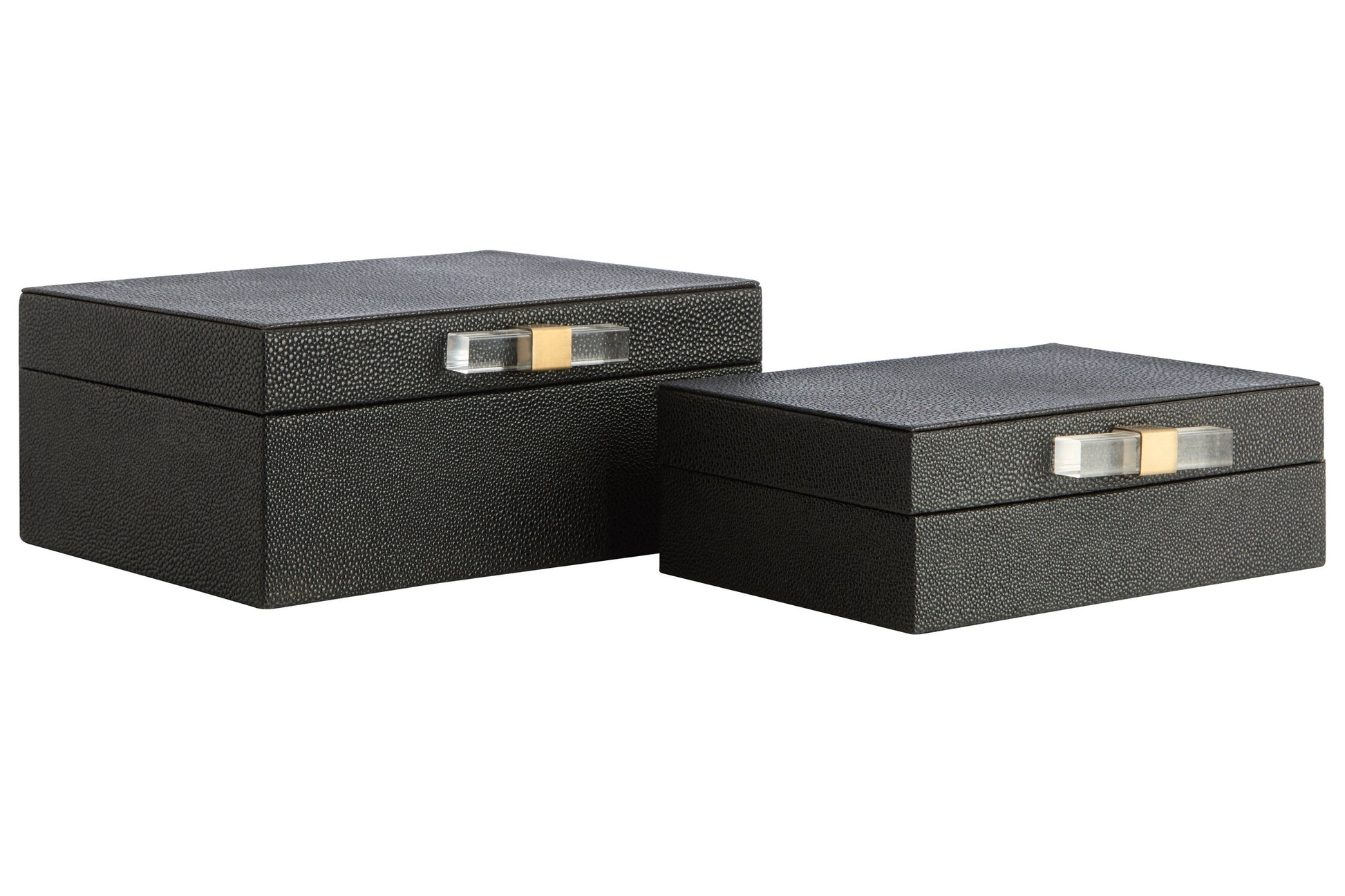 Cardona Set of Two Black Shagreen Effect Trinket Boxes