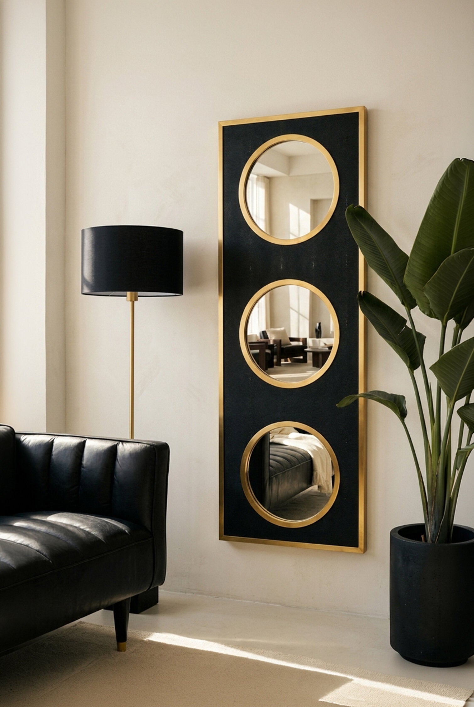 Cardona Black Shagreen Effect Wall Mirror with Gold Frame