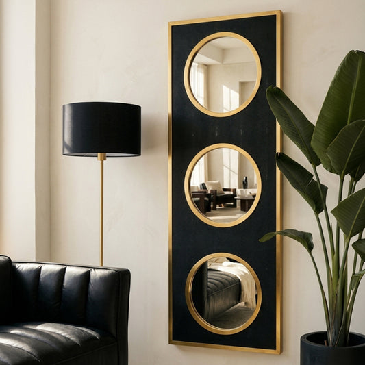 Cardona Black Shagreen Effect Wall Mirror with Gold Frame