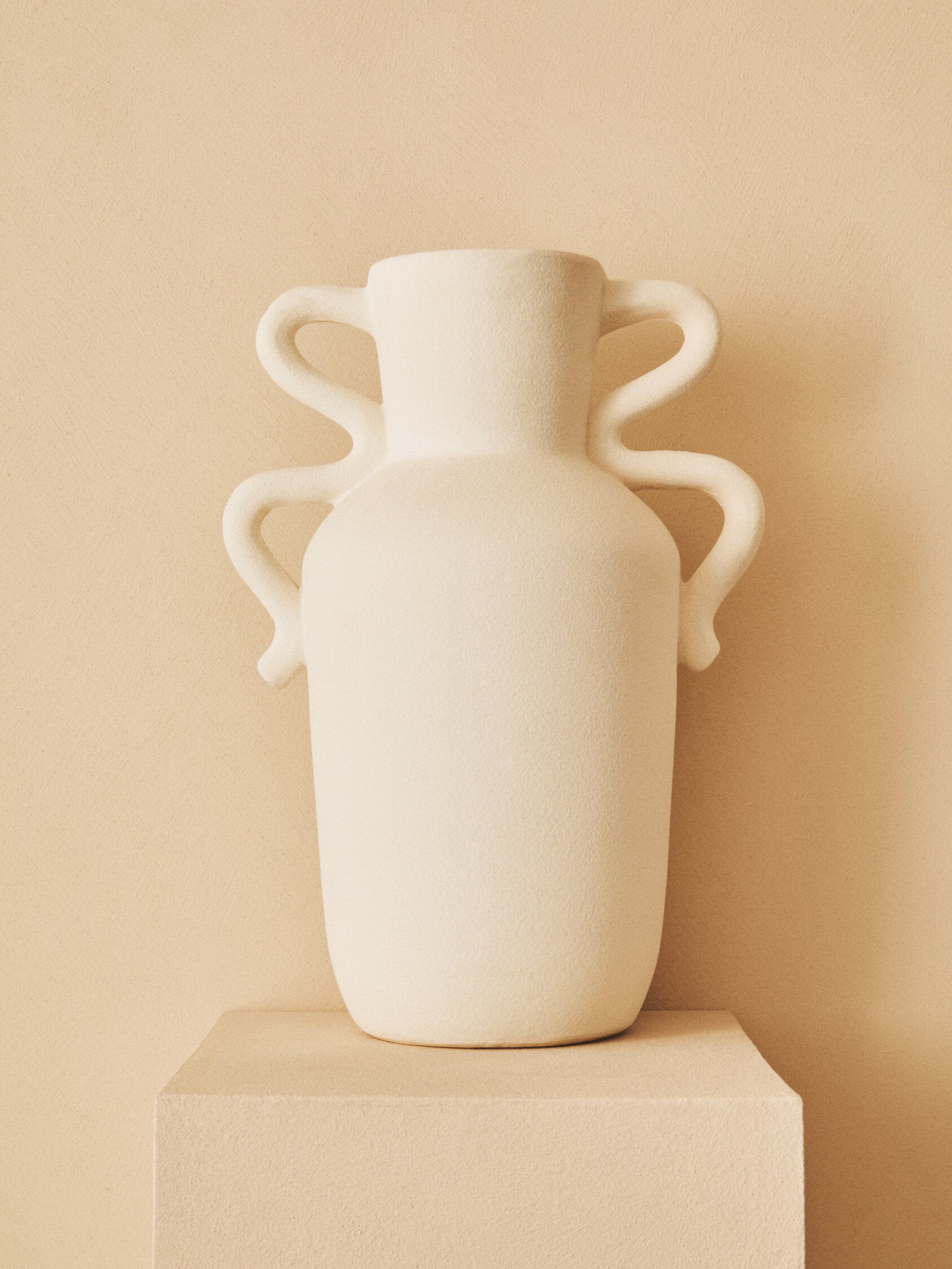 Sonata Large White Vase with Abstract Handles