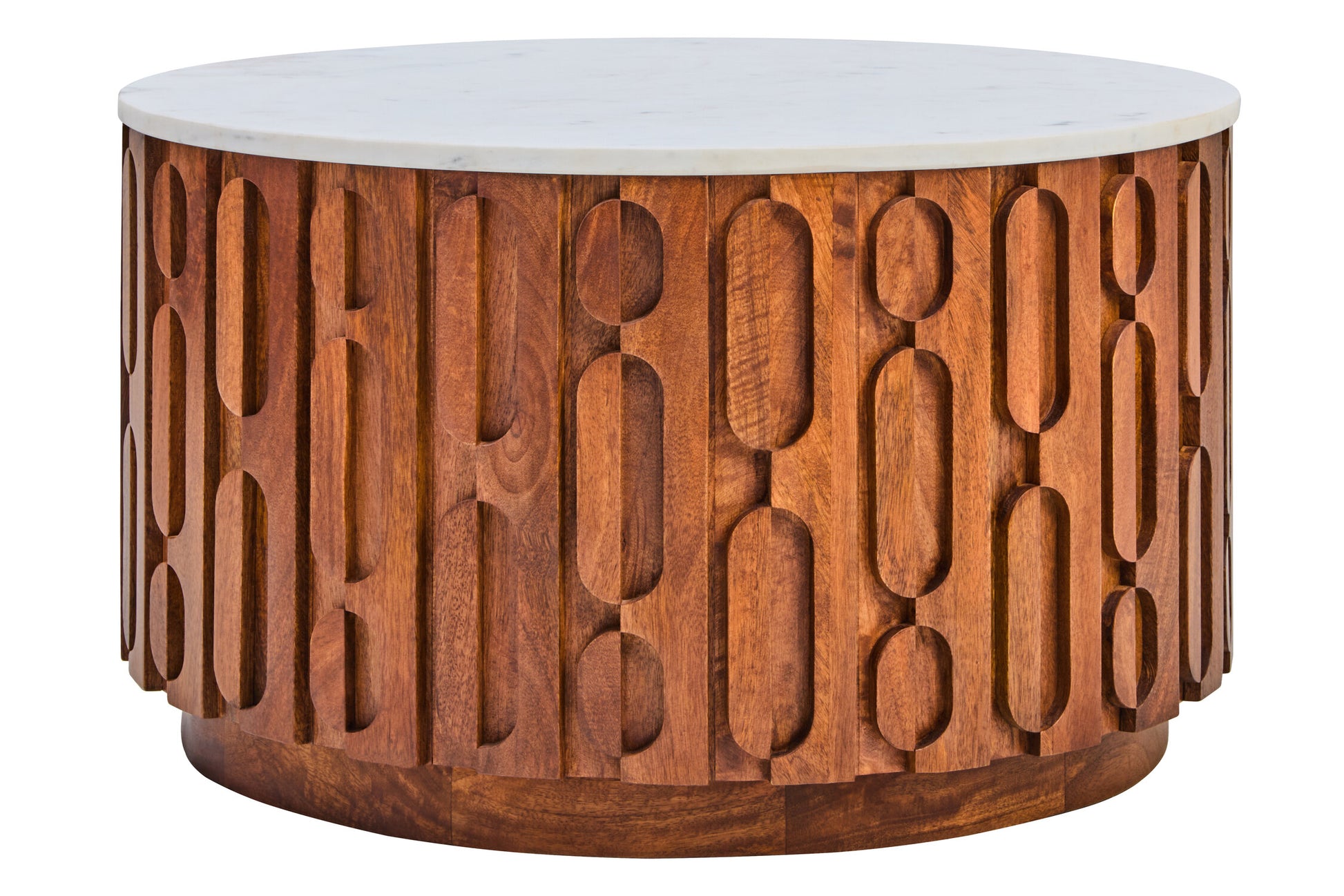 Torcino Marble and Carved Mango Wood Round Coffee Table