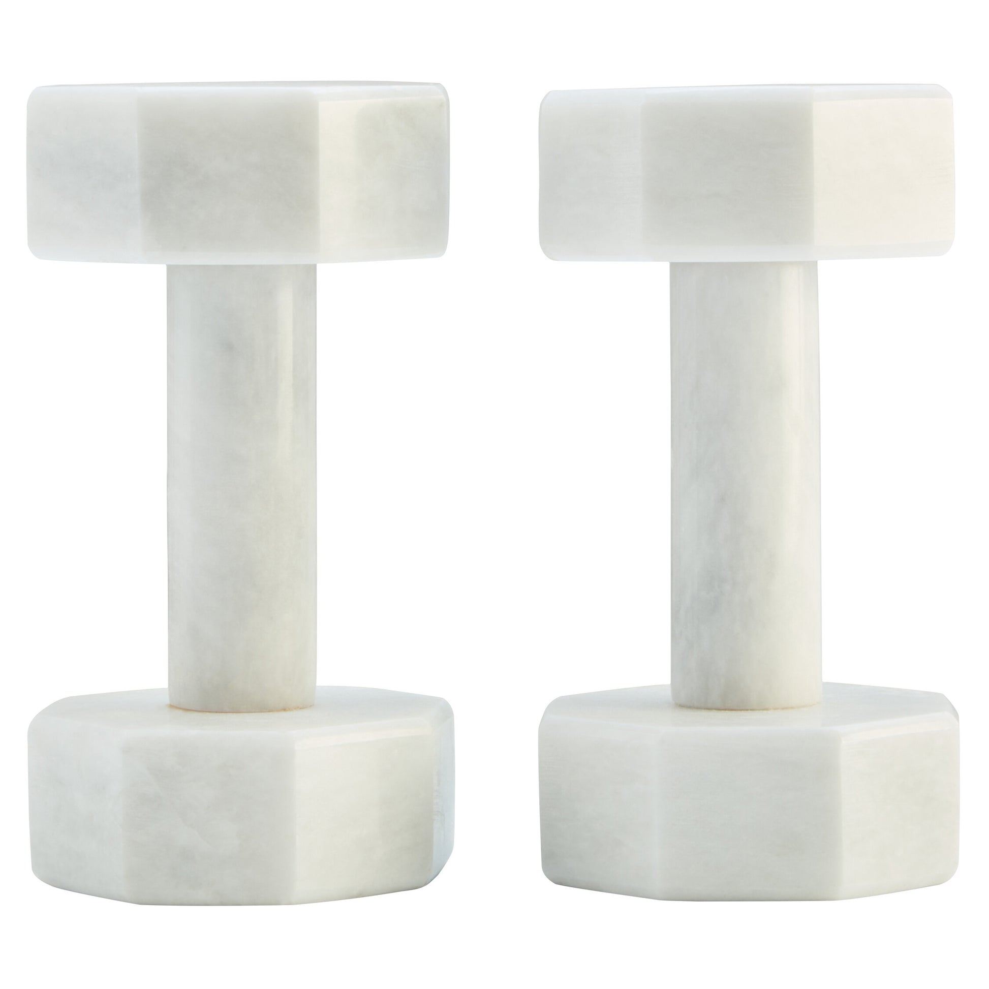 Zoro Set of Two Decorative White Marble Dumbbells