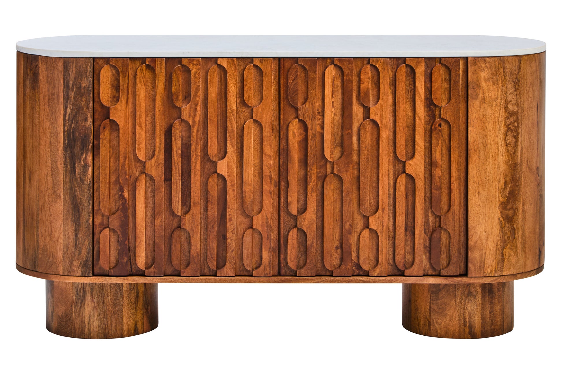 Torcino Marble and Carved Mango Wood Two Door Sideboard