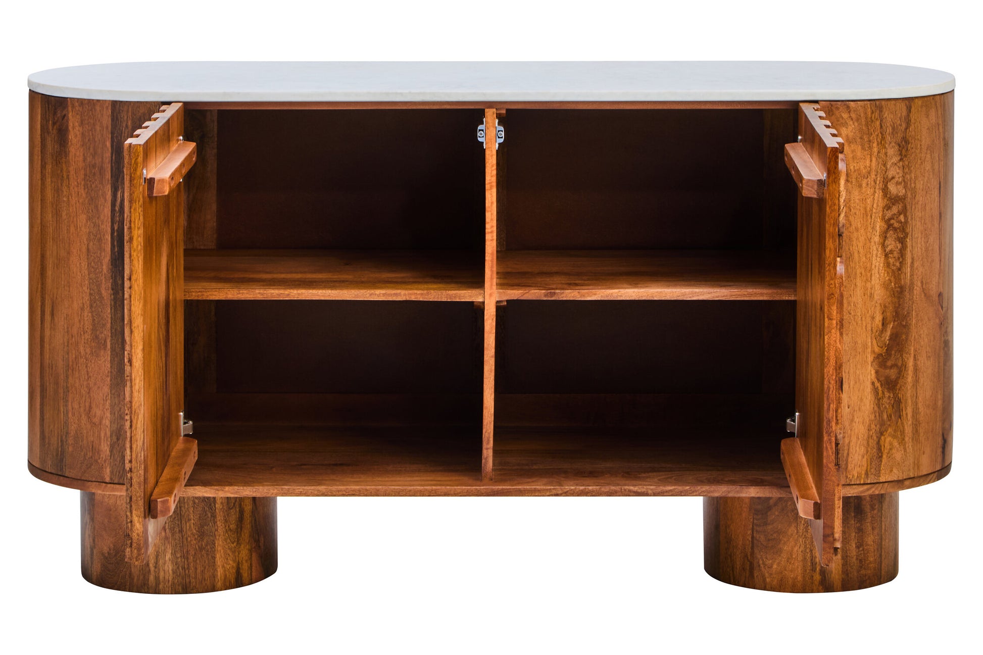 Torcino Marble and Carved Mango Wood Two Door Sideboard