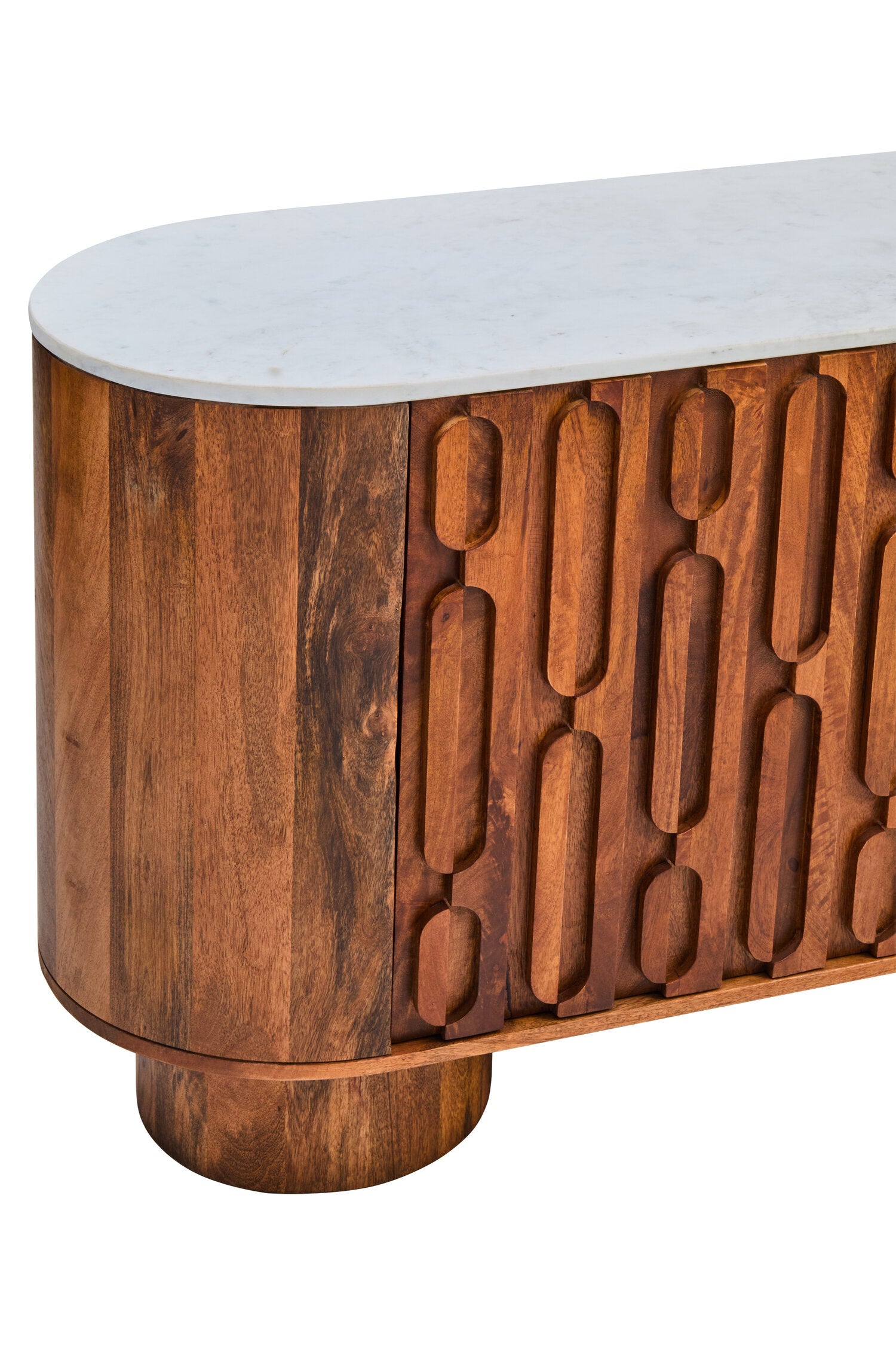 Torcino Marble and Carved Mango Wood Two Door Sideboard