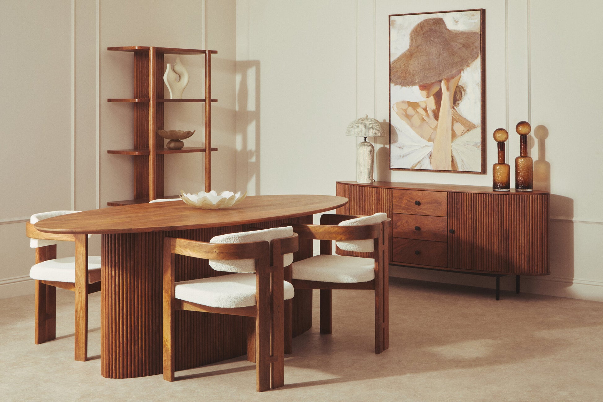 Torello Boucle Fabric and Mango Wood Dining Chair