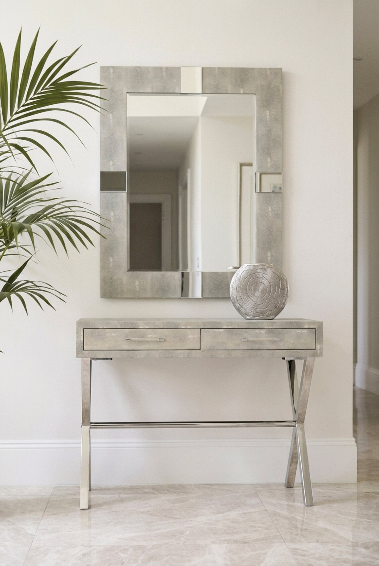 Cardona Grey Shagreen Effect Wall Mirror