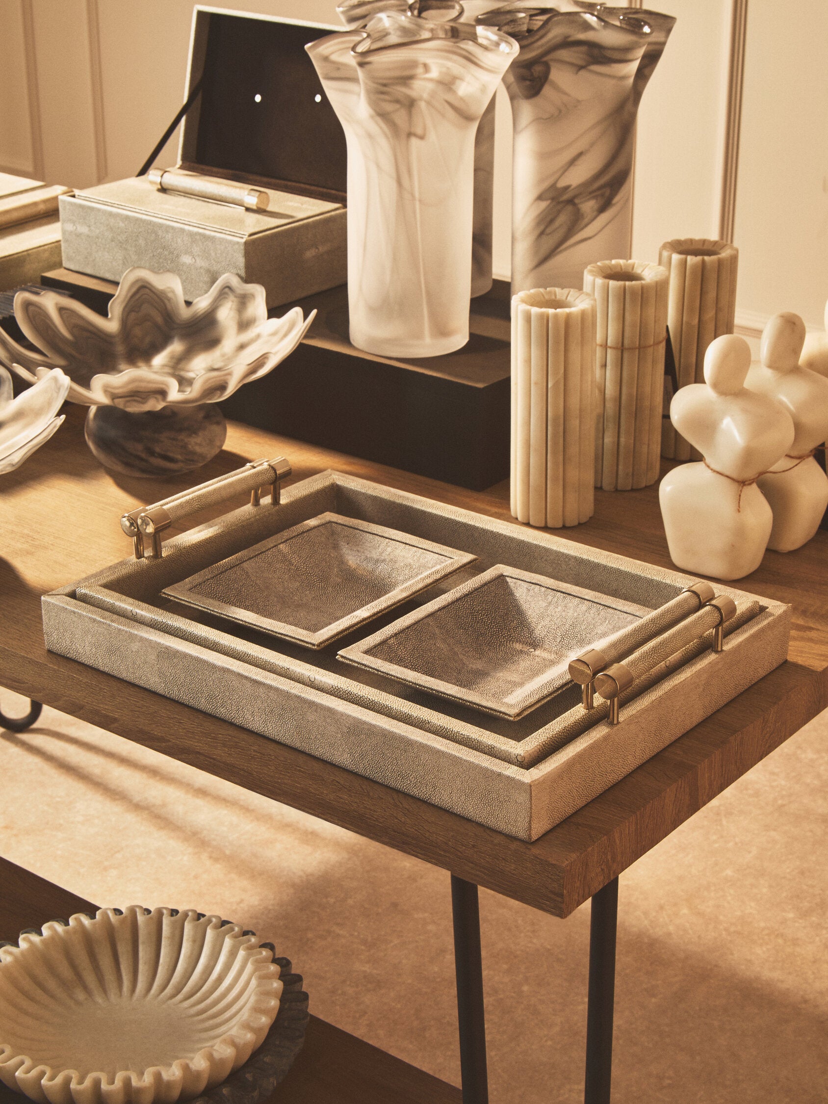 Cardona Grey Shagreen Effect Trinket Dish