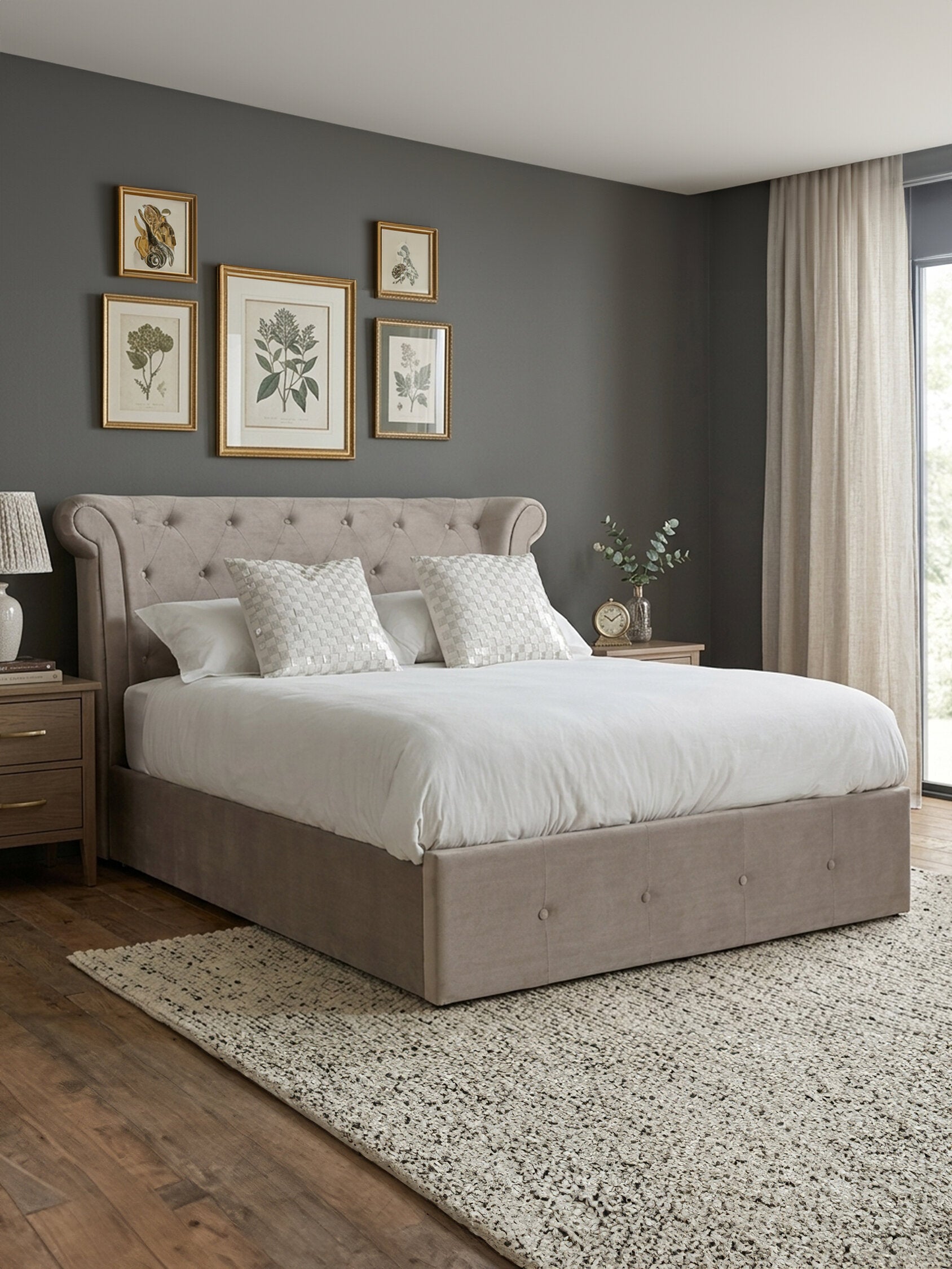 Edison Mink Velvet Ottoman Double Bed