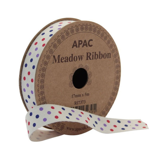 17mm Dots Red  Lilac &amp; Navy Ribbon