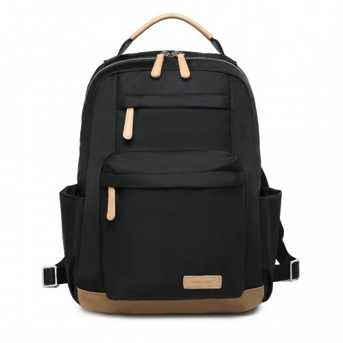 BPM2431 - Miss Lulu Stylish Women’s Backpack with Laptop Sleeve and Multiple Pockets and Trolley Sleeve - Black And Apricot