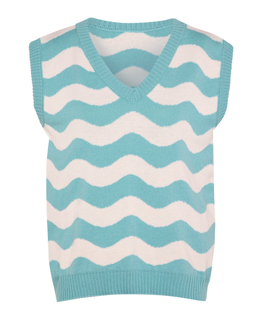 Waves Vest Wool & Cashmere Blue & White