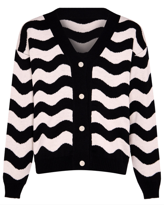 Waves Cardigan Wool & Cashmere Black & White