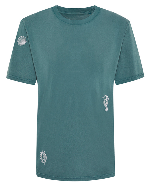 Shell Embroidered T-Shirt Teal