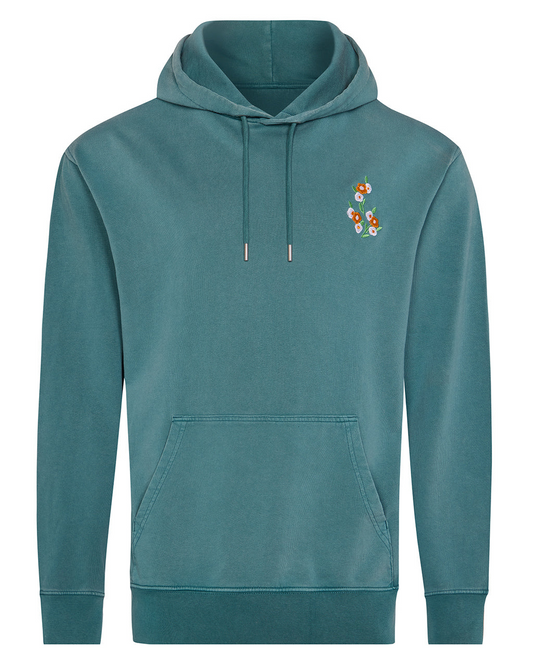 Floral Embroidered Hoodie Teal