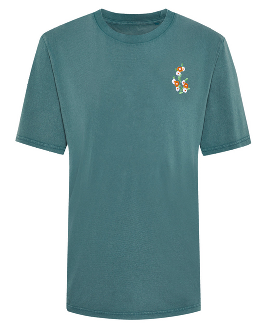 Floral Embroidered T-Shirt Teal