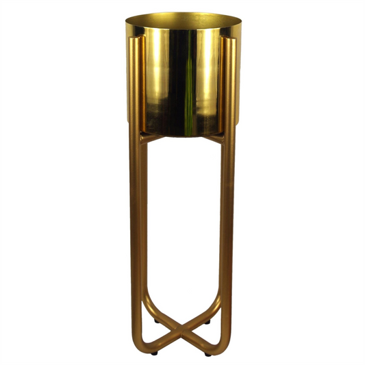 Metal Planter Stand Gold Stand Gold Metal Plant Pot 62cm x 18cm Leaf Design UK Botanik