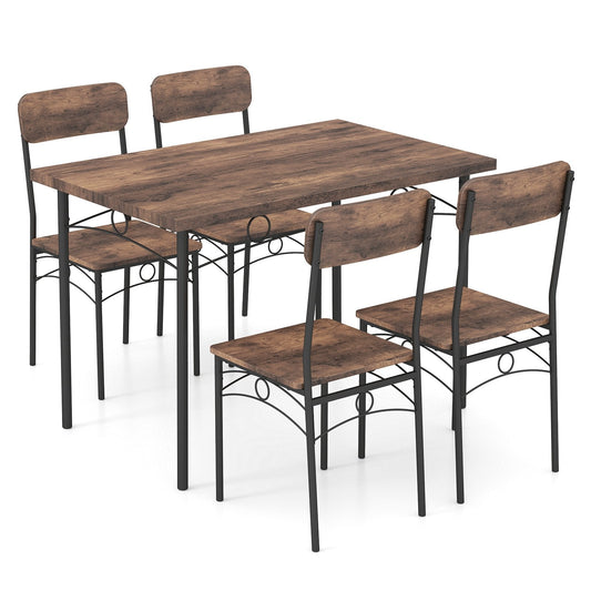 5-Piece Dining Table Set Industrial Metal Frame with Rectangular Table-Coffee