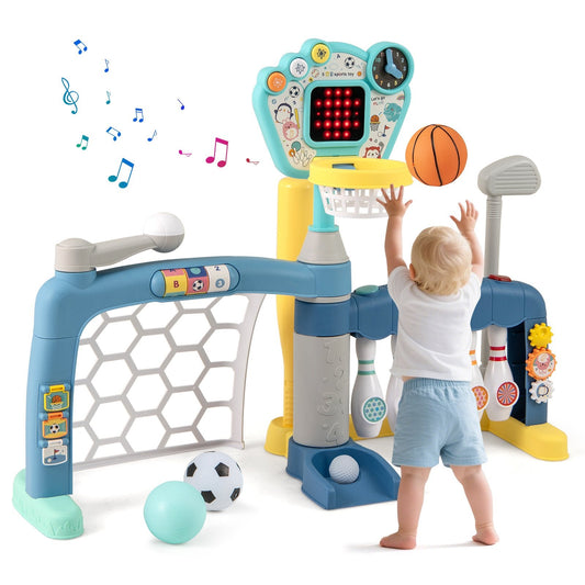 5 in 1 Toddler Sports Toy Kids Activity Center with Adjustable Basketball Hoop