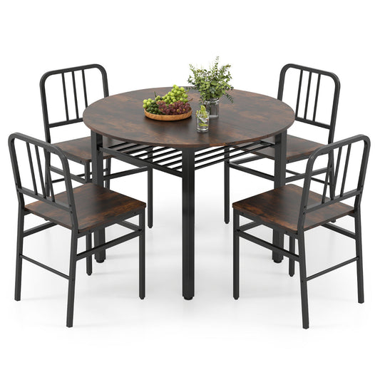 5 Piece Dining Table Set with Storage Rack for Dining Room-Coffee