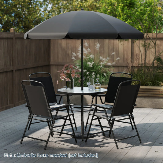 6 Pieces Patio Dining Set with Umbrella Outdoor Table and Chairs Set