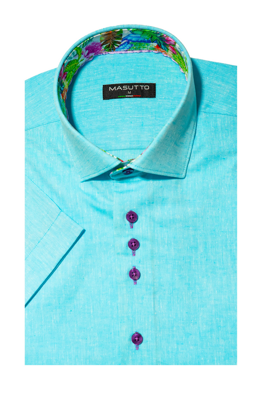 MASUTTO LAZIO/55 SHORT SLEEVE BUTTON DOWN SHIRT