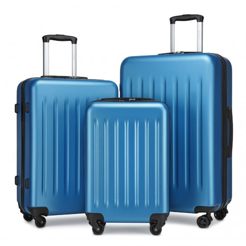 KSK2477 - Kono Premium 3-Piece Vertical Textured Hard-Shell ABS Luggage Set with 3-Digit Lock & TPE Silent Wheels - Navy
