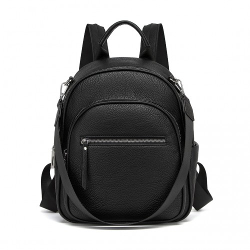 BPM2453 - Miss Lulu PU Leather Convertible Backpack Crossbody Bag - Lightweight Anti-Theft Daypack with Multiple Pockets - Black