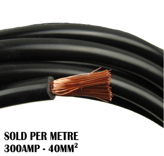300Amp Heavy-Duty 40mm Black Battery Cable - Flexible PVC Insulated Power Lead