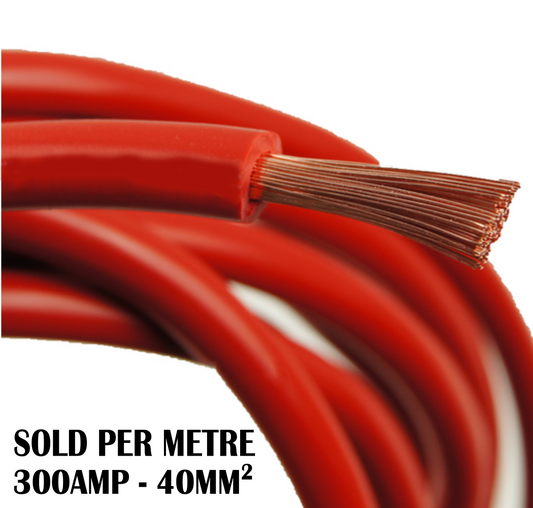 300Amp Heavy-Duty 40mm Red Battery Cable - Flexible PVC Insulated Power Lead