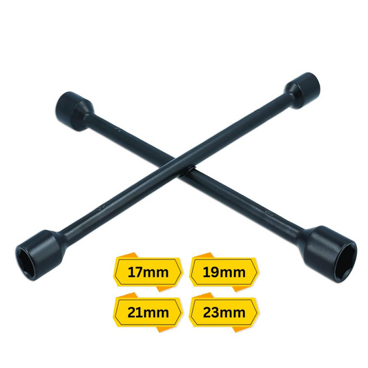 4-Way Wheel Brace - 17, 19, 21, 23mm Socket Sizes for Most Vehicles